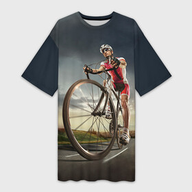Платье-футболка 3D с принтом МТБ в Тюмени,  |  | extreme | вело | велосипед | шоссейный велосипед | экстрим