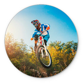 Коврик круглый с принтом МТБ в Тюмени, резина и полиэстер | круглая форма, изображение наносится на всю лицевую часть | extreme | вело | велосипед | маунтинбайк | мтб | экстрим