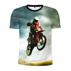 Мужская футболка 3D спортивная с принтом Эндуро в Тюмени, 100% полиэстер с улучшенными характеристиками | приталенный силуэт, круглая горловина, широкие плечи, сужается к линии бедра | Тематика изображения на принте: extreme | мото | мотокросс | мотоцикл | экстрим