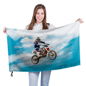 Флаг 3D с принтом Эндуро в Тюмени, 100% полиэстер | плотность ткани — 95 г/м2, размер — 67 х 109 см. Принт наносится с одной стороны | Тематика изображения на принте: extreme | мото | мотокросс | мотоцикл | экстрим