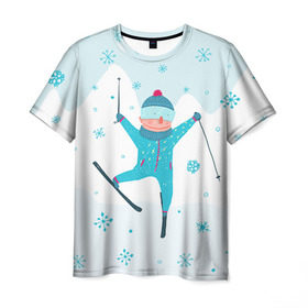 Мужская футболка 3D с принтом Лыжник в Тюмени, 100% полиэфир | прямой крой, круглый вырез горловины, длина до линии бедер | extreme | ski | skiing | горнолыжное | горные лыжи | лыжник | фристайл | экстрим