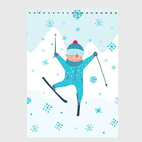 Скетчбук с принтом Лыжник в Тюмени, 100% бумага
 | 48 листов, плотность листов — 100 г/м2, плотность картонной обложки — 250 г/м2. Листы скреплены сверху удобной пружинной спиралью | extreme | ski | skiing | горнолыжное | горные лыжи | лыжник | фристайл | экстрим