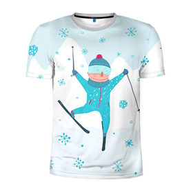 Мужская футболка 3D спортивная с принтом Лыжник в Тюмени, 100% полиэстер с улучшенными характеристиками | приталенный силуэт, круглая горловина, широкие плечи, сужается к линии бедра | extreme | ski | skiing | горнолыжное | горные лыжи | лыжник | фристайл | экстрим