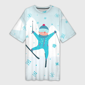Платье-футболка 3D с принтом Лыжник в Тюмени,  |  | extreme | ski | skiing | горнолыжное | горные лыжи | лыжник | фристайл | экстрим