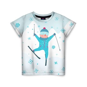 Детская футболка 3D с принтом Лыжник в Тюмени, 100% гипоаллергенный полиэфир | прямой крой, круглый вырез горловины, длина до линии бедер, чуть спущенное плечо, ткань немного тянется | extreme | ski | skiing | горнолыжное | горные лыжи | лыжник | фристайл | экстрим