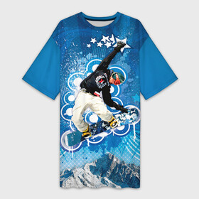 Платье-футболка 3D с принтом Экстрим в Тюмени,  |  | extreme | snowboard | сноуборд | сноубордист | спорт | экстрим