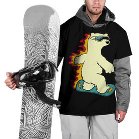 Накидка на куртку 3D с принтом Мишка на борде в Тюмени, 100% полиэстер |  | extreme | snowboard | сноуборд | сноубордист | спорт | экстрим