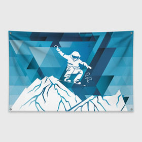 Флаг-баннер с принтом Горы и сноубордист в Тюмени, 100% полиэстер | размер 67 х 109 см, плотность ткани — 95 г/м2; по краям флага есть четыре люверса для крепления | extreme | snowboard | сноуборд | сноубордист | экстрим