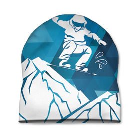 Шапка 3D с принтом Горы и сноубордист в Тюмени, 100% полиэстер | универсальный размер, печать по всей поверхности изделия | extreme | snowboard | сноуборд | сноубордист | экстрим