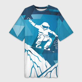 Платье-футболка 3D с принтом Горы и сноубордист в Тюмени,  |  | extreme | snowboard | сноуборд | сноубордист | экстрим