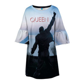 Детское платье 3D с принтом Queen в Тюмени, 100% полиэстер | прямой силуэт, чуть расширенный к низу. Круглая горловина, на рукавах — воланы | freddie | heavy | mercury | metal | queen | rock | квин | куин | меркури | меркюри | метал | рок | фредди меркьюри | фреди | хэви