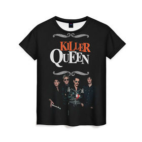 Женская футболка 3D с принтом Killer Queen в Тюмени, 100% полиэфир ( синтетическое хлопкоподобное полотно) | прямой крой, круглый вырез горловины, длина до линии бедер | freddie | heavy | mercury | metal | queen | rock | квин | куин | меркури | меркюри | метал | рок | фредди меркьюри | фреди | хэви