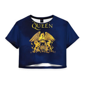 Женская футболка 3D укороченная с принтом Группа Queen в Тюмени, 100% полиэстер | круглая горловина, длина футболки до линии талии, рукава с отворотами | freddie | heavy | mercury | metal | queen | rock | квин | куин | меркури | меркюри | метал | рок | фредди меркьюри | фреди | хэви