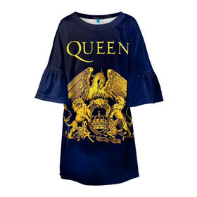 Детское платье 3D с принтом Группа Queen в Тюмени, 100% полиэстер | прямой силуэт, чуть расширенный к низу. Круглая горловина, на рукавах — воланы | freddie | heavy | mercury | metal | queen | rock | квин | куин | меркури | меркюри | метал | рок | фредди меркьюри | фреди | хэви