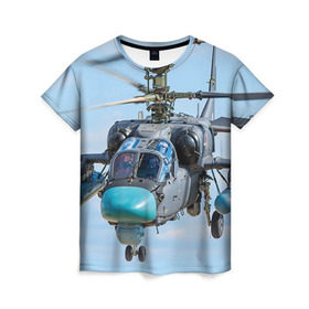 Женская футболка 3D с принтом КА 52 в Тюмени, 100% полиэфир ( синтетическое хлопкоподобное полотно) | прямой крой, круглый вырез горловины, длина до линии бедер | авиация | аллигатор | армия | боевой | ввс | вертолет | военная техника | ка 52 | ударный | черная акула