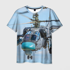 Мужская футболка 3D с принтом КА 52 в Тюмени, 100% полиэфир | прямой крой, круглый вырез горловины, длина до линии бедер | авиация | аллигатор | армия | боевой | ввс | вертолет | военная техника | ка 52 | ударный | черная акула