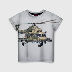 Детская футболка 3D с принтом МИ 8 в Тюмени, 100% гипоаллергенный полиэфир | прямой крой, круглый вырез горловины, длина до линии бедер, чуть спущенное плечо, ткань немного тянется | авиация | армия | ввс | вертолет | военная техника | ми 8 | ударный