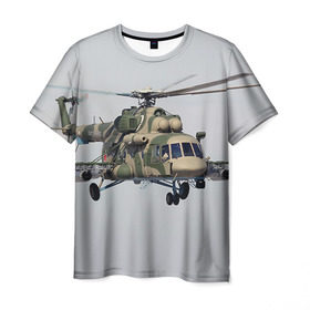 Мужская футболка 3D с принтом МИ 8 в Тюмени, 100% полиэфир | прямой крой, круглый вырез горловины, длина до линии бедер | Тематика изображения на принте: авиация | армия | ввс | вертолет | военная техника | ми 8 | ударный