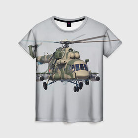 Женская футболка 3D с принтом МИ 8 в Тюмени, 100% полиэфир ( синтетическое хлопкоподобное полотно) | прямой крой, круглый вырез горловины, длина до линии бедер | авиация | армия | ввс | вертолет | военная техника | ми 8 | ударный