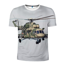 Мужская футболка 3D спортивная с принтом МИ 8 в Тюмени, 100% полиэстер с улучшенными характеристиками | приталенный силуэт, круглая горловина, широкие плечи, сужается к линии бедра | авиация | армия | ввс | вертолет | военная техника | ми 8 | ударный