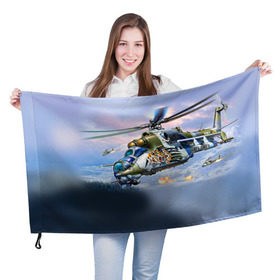 Флаг 3D с принтом МИ 24 в Тюмени, 100% полиэстер | плотность ткани — 95 г/м2, размер — 67 х 109 см. Принт наносится с одной стороны | авиация | армия | боевой | ввс | вертолет | военная техника | крокодил | ми 24 | ударный