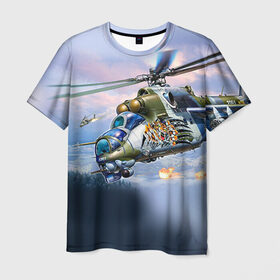 Мужская футболка 3D с принтом МИ 24 в Тюмени, 100% полиэфир | прямой крой, круглый вырез горловины, длина до линии бедер | авиация | армия | боевой | ввс | вертолет | военная техника | крокодил | ми 24 | ударный