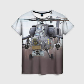 Женская футболка 3D с принтом МИ 28 в Тюмени, 100% полиэфир ( синтетическое хлопкоподобное полотно) | прямой крой, круглый вырез горловины, длина до линии бедер | авиация | армия | боевой | ввс | вертолет | военная техника | ми 28 | ночной охотник | ударный