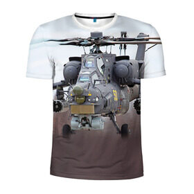 Мужская футболка 3D спортивная с принтом МИ 28 в Тюмени, 100% полиэстер с улучшенными характеристиками | приталенный силуэт, круглая горловина, широкие плечи, сужается к линии бедра | авиация | армия | боевой | ввс | вертолет | военная техника | ми 28 | ночной охотник | ударный