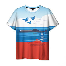 Мужская футболка 3D с принтом Триколор России в Тюмени, 100% полиэфир | прямой крой, круглый вырез горловины, длина до линии бедер | 23 февраля | армия | защитник | звезда | муж | мужской праздник | мужчине | отечества | танк | триколор | флот