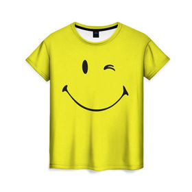 Женская футболка 3D с принтом Смайл в Тюмени, 100% полиэфир ( синтетическое хлопкоподобное полотно) | прямой крой, круглый вырез горловины, длина до линии бедер | emoji | smile | жёлтый | смайл | смайлик | улыбка | эмодзи | эмоции