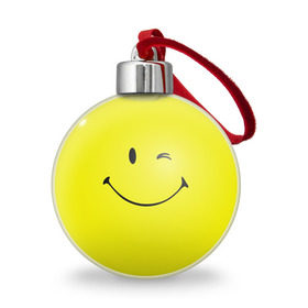 Ёлочный шар с принтом Смайл в Тюмени, Пластик | Диаметр: 77 мм | Тематика изображения на принте: emoji | smile | жёлтый | смайл | смайлик | улыбка | эмодзи | эмоции