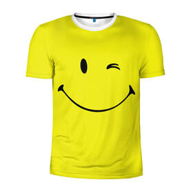 Мужская футболка 3D спортивная с принтом Смайл в Тюмени, 100% полиэстер с улучшенными характеристиками | приталенный силуэт, круглая горловина, широкие плечи, сужается к линии бедра | Тематика изображения на принте: emoji | smile | жёлтый | смайл | смайлик | улыбка | эмодзи | эмоции