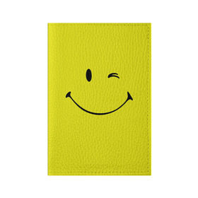 Обложка для паспорта матовая кожа с принтом Смайл в Тюмени, натуральная матовая кожа | размер 19,3 х 13,7 см; прозрачные пластиковые крепления | emoji | smile | жёлтый | смайл | смайлик | улыбка | эмодзи | эмоции