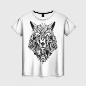 Женская футболка 3D с принтом Волк в Тюмени, 100% полиэфир ( синтетическое хлопкоподобное полотно) | прямой крой, круглый вырез горловины, длина до линии бедер | вожак | волк | голова | дикий | зверь