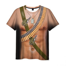 Мужская футболка 3D с принтом Солдат в Тюмени, 100% полиэфир | прямой крой, круглый вырез горловины, длина до линии бедер | Тематика изображения на принте: 23 февраля | армия | граната | защитник | мужской праздник | мужчине | отечества | подарок | пуля | солдат