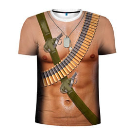 Мужская футболка 3D спортивная с принтом Солдат в Тюмени, 100% полиэстер с улучшенными характеристиками | приталенный силуэт, круглая горловина, широкие плечи, сужается к линии бедра | 23 февраля | армия | граната | защитник | мужской праздник | мужчине | отечества | подарок | пуля | солдат