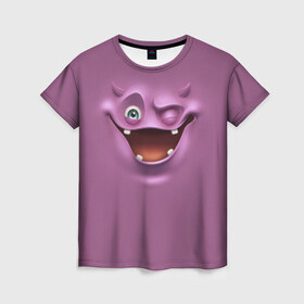 Женская футболка 3D с принтом Пластилиновый смайл в Тюмени, 100% полиэфир ( синтетическое хлопкоподобное полотно) | прямой крой, круглый вырез горловины, длина до линии бедер | глаза | мульт | рожица | рот | смайл | улыбка