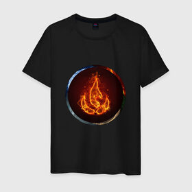 Мужская футболка хлопок с принтом Стихия огня в Тюмени, 100% хлопок | прямой крой, круглый вырез горловины, длина до линии бедер, слегка спущенное плечо. | знаки | огонь | стихия | яркие