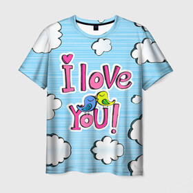 Мужская футболка 3D с принтом I Love You в Тюмени, 100% полиэфир | прямой крой, круглый вырез горловины, длина до линии бедер | 14 февраля | i love you | love | love is | валентин | влюбленный | день святого валентина | любовь | милый | святой | сердечко | сердце