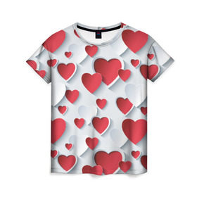 Женская футболка 3D с принтом Сердца в Тюмени, 100% полиэфир ( синтетическое хлопкоподобное полотно) | прямой крой, круглый вырез горловины, длина до линии бедер | день святого валентина | любовь | сердца