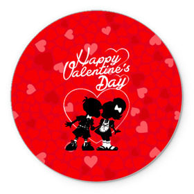 Коврик круглый с принтом Valentine`s Day в Тюмени, резина и полиэстер | круглая форма, изображение наносится на всю лицевую часть | valentines day | любовь | поцелуй | сердца