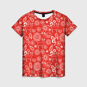 Женская футболка 3D с принтом Новогодний микс в Тюмени, 100% полиэфир ( синтетическое хлопкоподобное полотно) | прямой крой, круглый вырез горловины, длина до линии бедер | новый год | олени | снежинки | текстуры