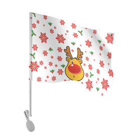 Флаг для автомобиля с принтом Олень подмигивает в Тюмени, 100% полиэстер | Размер: 30*21 см | новый год | олень | рога | снег | улыбка
