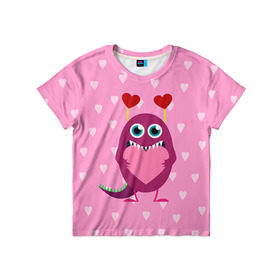 Детская футболка 3D с принтом Чудик с сердцем в Тюмени, 100% гипоаллергенный полиэфир | прямой крой, круглый вырез горловины, длина до линии бедер, чуть спущенное плечо, ткань немного тянется | 14 февраля | love | валентин | влюбленные | любовь | сердечко | сердце | чудик