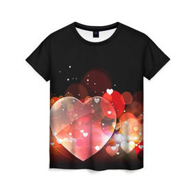 Женская футболка 3D с принтом Сердца в Тюмени, 100% полиэфир ( синтетическое хлопкоподобное полотно) | прямой крой, круглый вырез горловины, длина до линии бедер | 14 февраля | love | валентин | влюбленные | любовь | сердечко | сердце