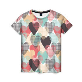 Женская футболка 3D с принтом Сердечки в Тюмени, 100% полиэфир ( синтетическое хлопкоподобное полотно) | прямой крой, круглый вырез горловины, длина до линии бедер | 14 февраля | love | валентин | влюбленные | любовь | сердечко | сердце