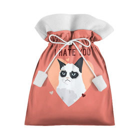 Подарочный 3D мешок с принтом I hate you в Тюмени, 100% полиэстер | Размер: 29*39 см | Тематика изображения на принте: 14 февраля | cat | i hate you | день святого валентина | кот | ненавижу 14 февраля | сердечки