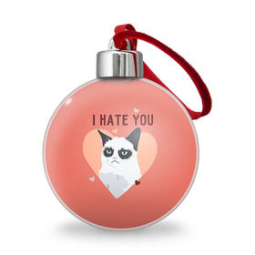 Ёлочный шар с принтом I hate you в Тюмени, Пластик | Диаметр: 77 мм | 14 февраля | cat | i hate you | день святого валентина | кот | ненавижу 14 февраля | сердечки