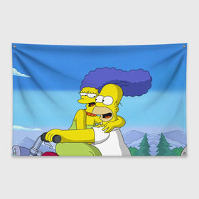 Флаг-баннер с принтом Гомер и Мардж в Тюмени, 100% полиэстер | размер 67 х 109 см, плотность ткани — 95 г/м2; по краям флага есть четыре люверса для крепления | гомер