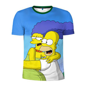 Мужская футболка 3D спортивная с принтом Гомер и Мардж в Тюмени, 100% полиэстер с улучшенными характеристиками | приталенный силуэт, круглая горловина, широкие плечи, сужается к линии бедра | Тематика изображения на принте: гомер